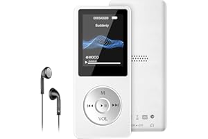 WODGREAT MP3 Player with Bluetooth 5.0, 1.8 inch Screen Portable Music Player with HD Speaker, HiFi Music Supports FM Radio, Voice Recorder, Supports Expanded Up to 128GB(White, 32GB)