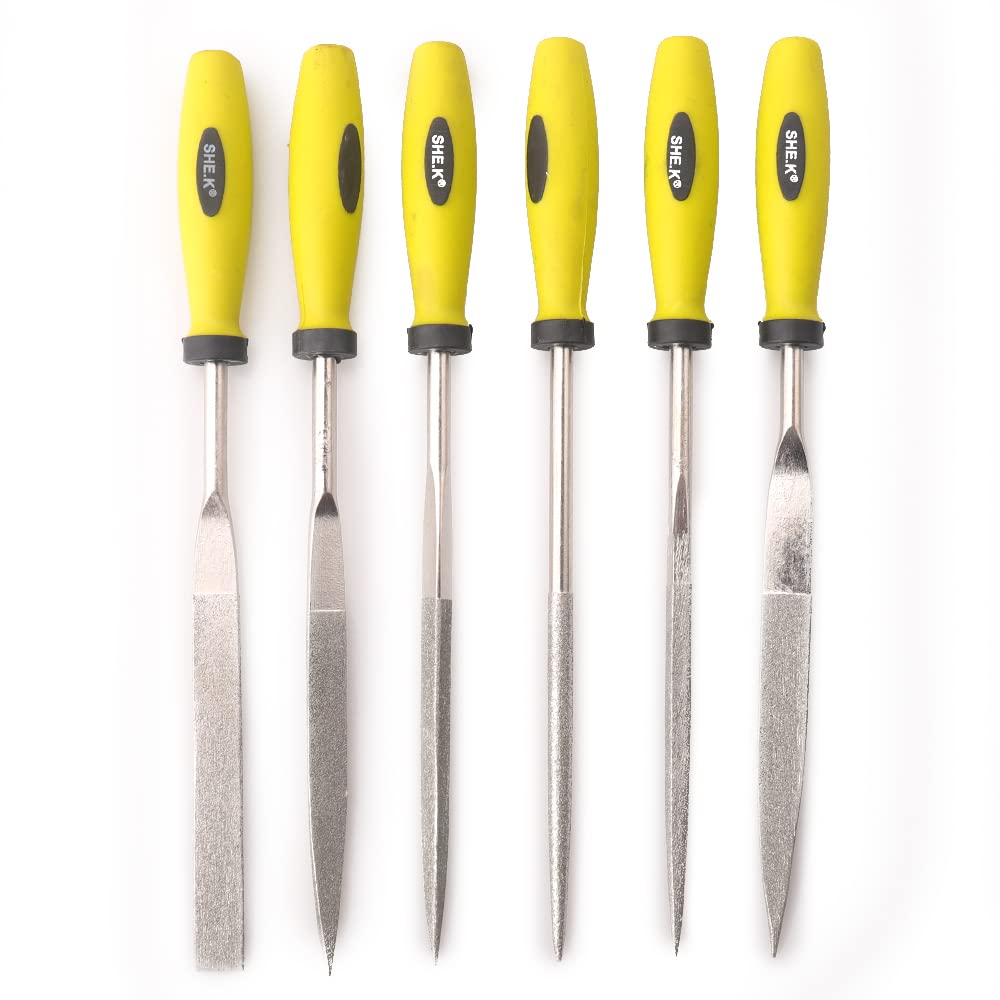 Oudtinx Diamond Needle File Set (6 Piece Set) Includes Flat, Flat Warding, Square, Triangular, Round, and Half-Round File 5x180mm