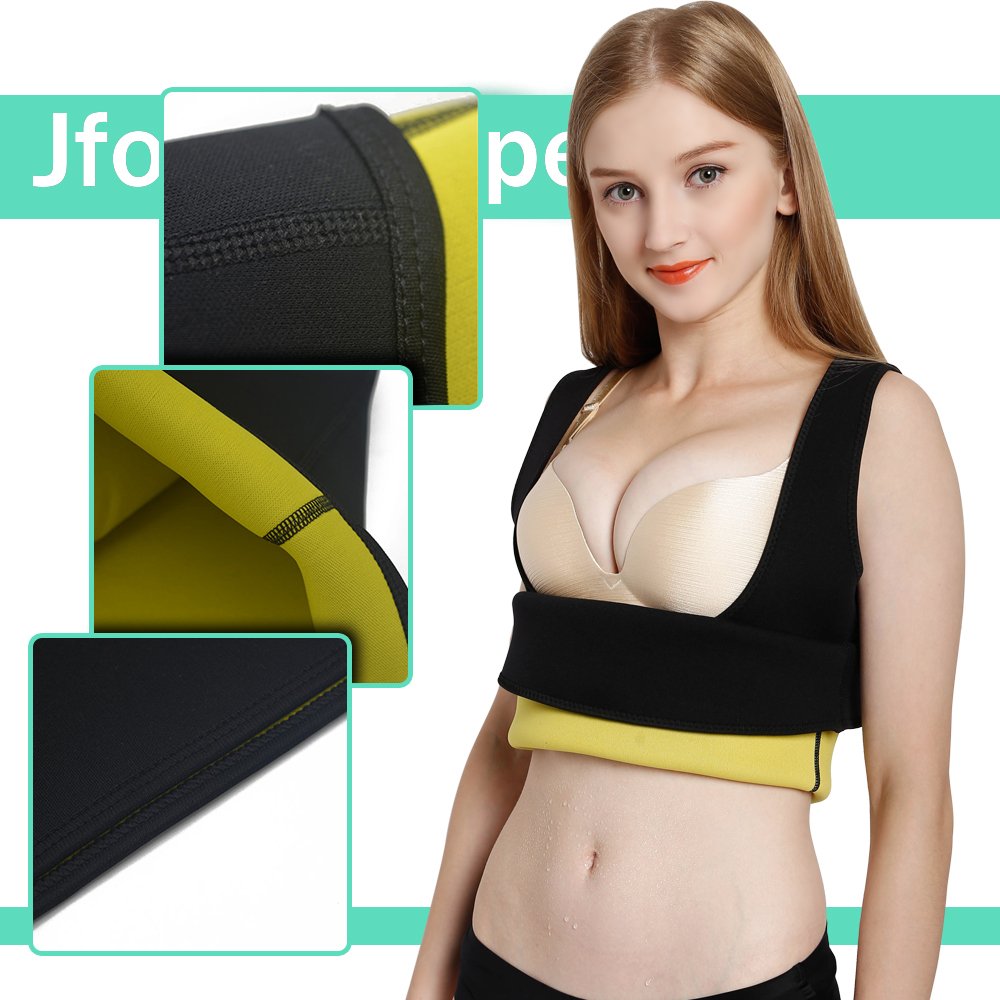 JforU Womens Hot Sweat Body Shaper Slimming Waist Trainer Neoprene Shirt Vest Weight Loss Shapewear No Zipper Black