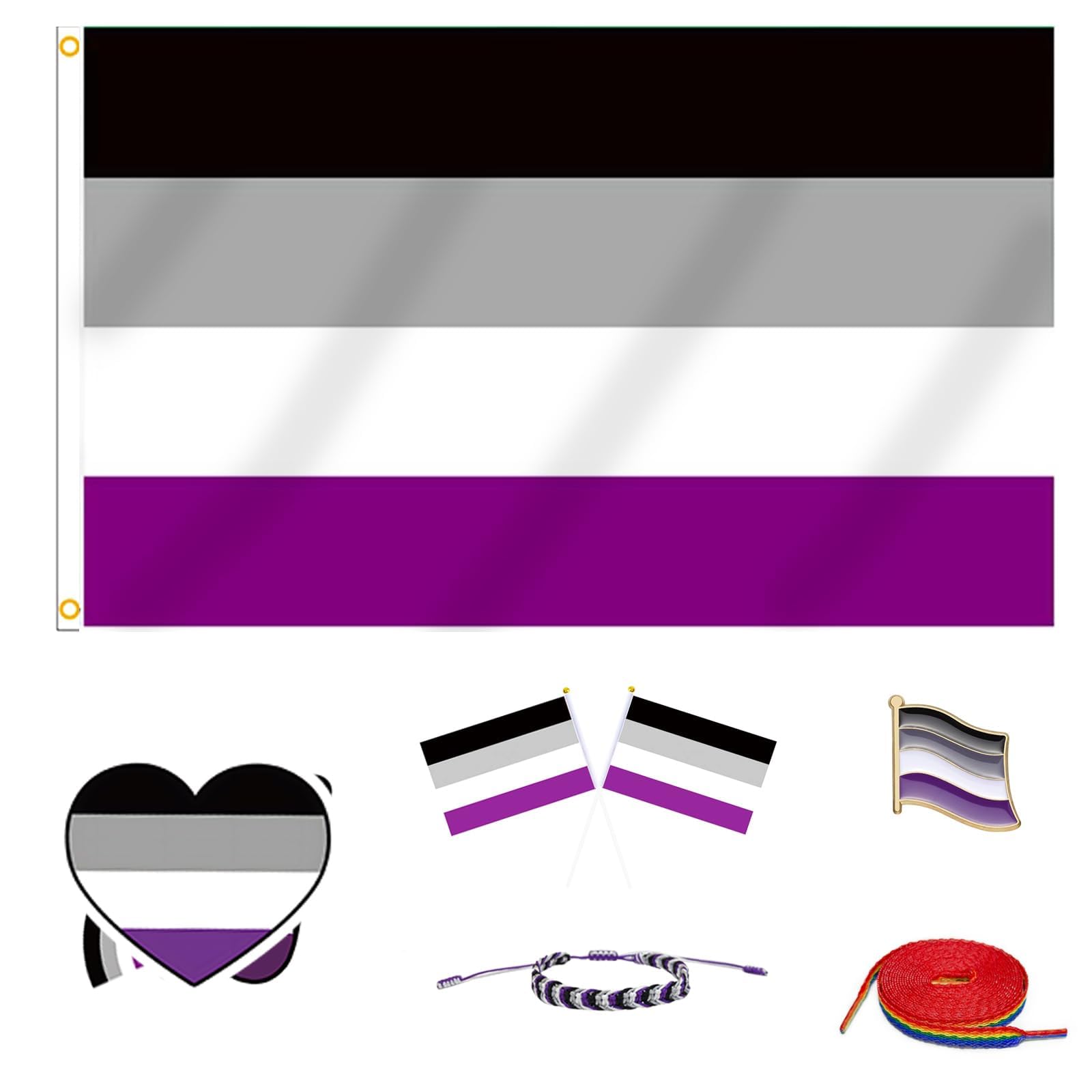 MEPLUM PRIDE 3x5 FT ACE Asexual Flag Bundle with