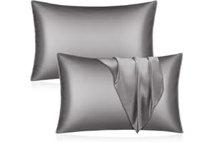 YUHX Silk Satin Pillowcase for Hair and Skin, Grey Queen Size Pillowcase Set of 2, Soft Silky Pillow Cases with Envelope Closure (20x30 inches,Grey)