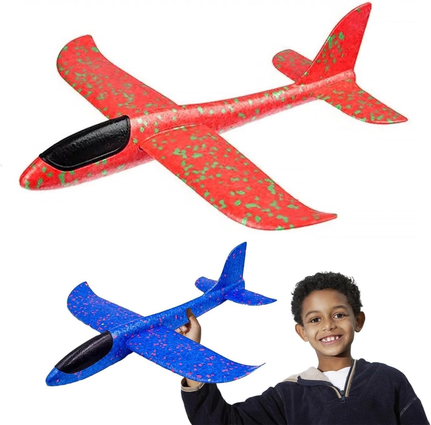 Navoys Two Jumbo 48cm Foam Aeroplane Super Gliders - 18" Large Airplane Toys for Boys and Girls, Great for Outdoor Flying Games & Parties, Glider Plane Toys for Kids