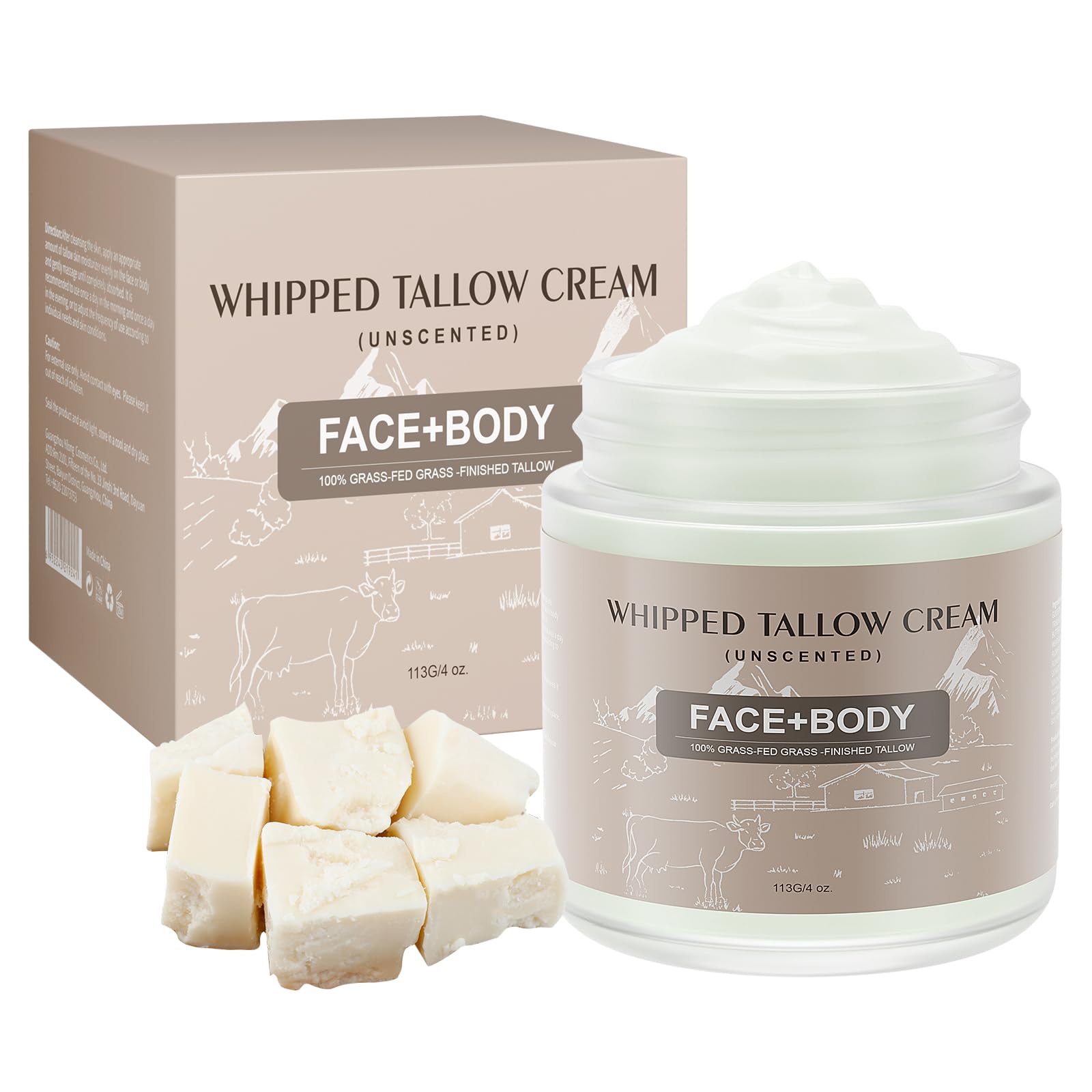 Ofanyia Beef Tallow Skin Care, Tallow Face Cream for Sensitive Skin, Beef Tallow Moisturiser for Repairing Damaged Dry Skin, Grass Fed Beef Tallow for Skin, 4 oz (UNSCENTED) — image 1