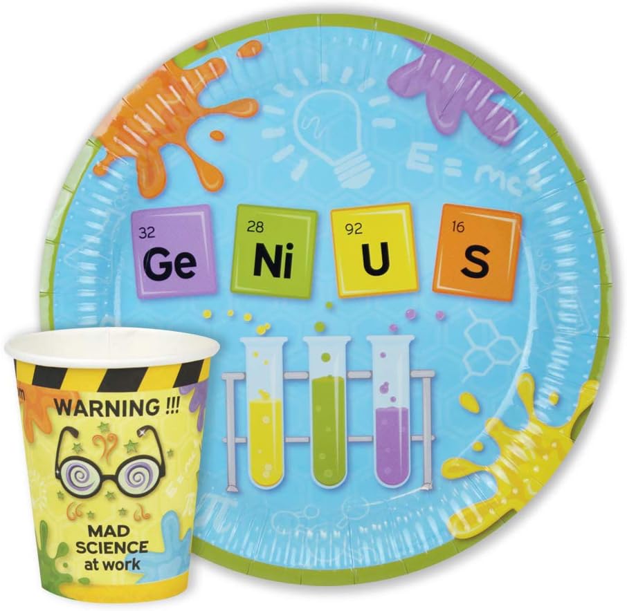 Mad Science Paper Plates and Cups for 16 GUESTS