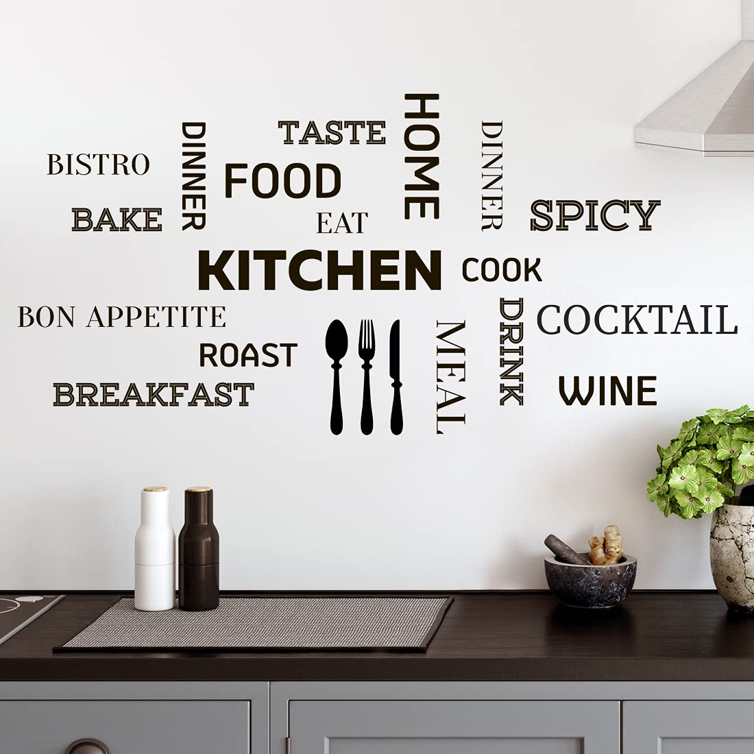 Kitchen Lettering Wall Art Stickers Quotes Sticker Sign Quote Family Walls Inspirational transfers Coffee Signs Vinyl Decal Mural Decoration Decor Home Words Decals Dining Room Saying Print Removable