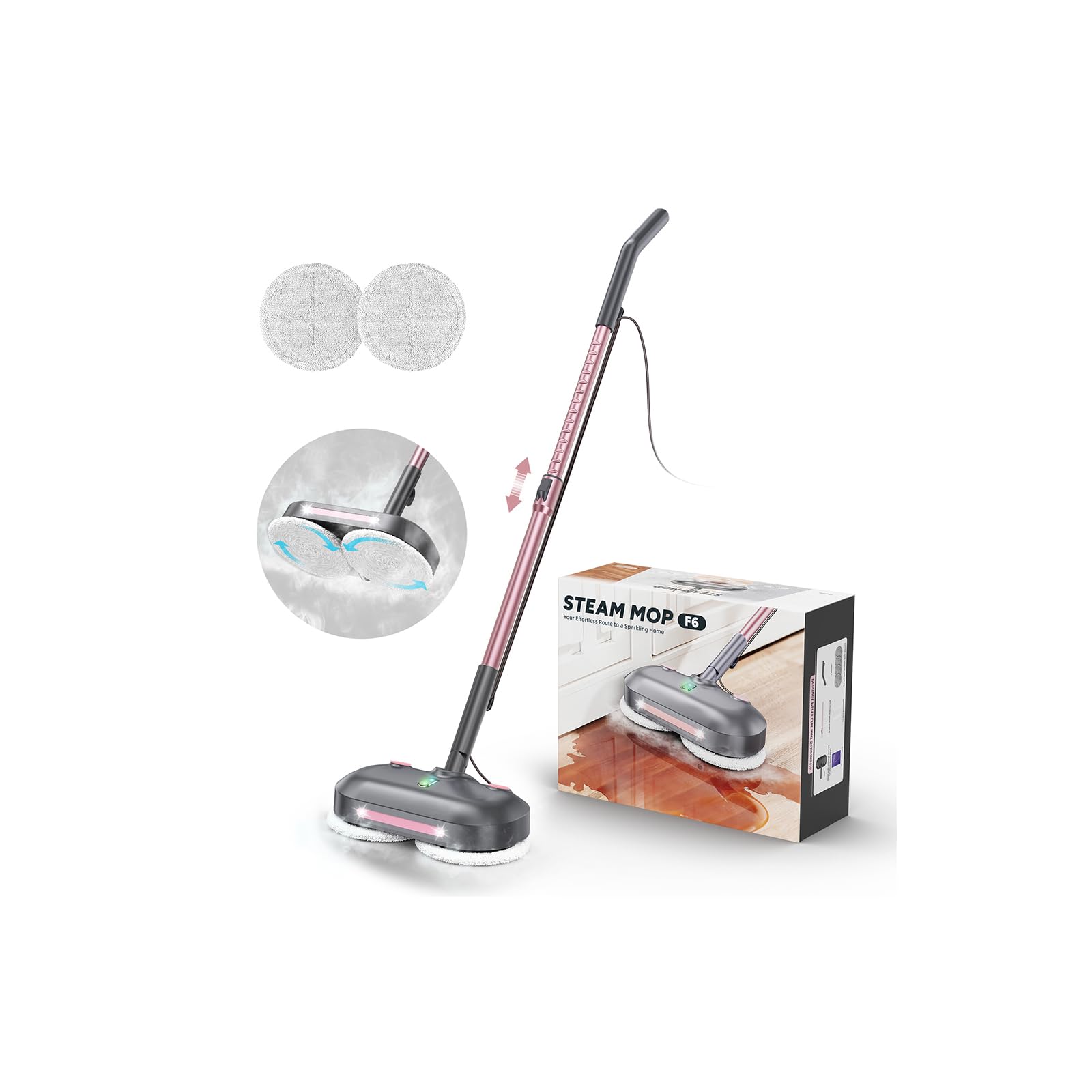 Photo 1 of Scrubbing Steam Mop with Rotating Pads,All-in-One Spin Steam Cleaner for Floor Cleaning,Large Tank,23FT Cord, LED Headlights,Reusable Pads & Self-Standing,Safe for Hard Floor/Laminate/Marble