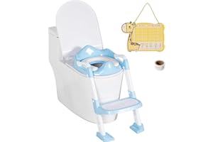 BRINJOY Potty Seat & Stool Ladder with Training Chart & Cushion Handle, Kids Toilet Chair for Girls & Boys w/Non-Slip Pads & Wide Step