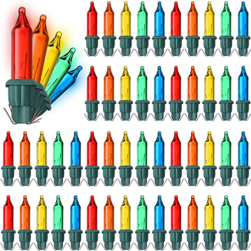 Mudder 50 Pcs Replacement Mini Light Bulbs Christmas Tree 2.5 V Incandescent Glass String Light Bulbs with Base Indoor Outdoor Xmas Decoration, 0.17 Ampere, 0.425 Watt (Blue,Red,Orange,Green,Yellow)