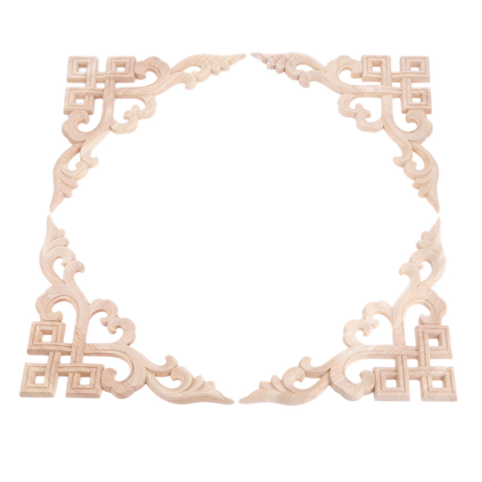 MUXSAM Rubber Wood Corner Decal Set,4Pcs Wooden Applique DIY and Onlays for Furniture,Unpainted Wood Carving Corner Decals for Walls, Cabinets, Bedside Cabinets,20 cm