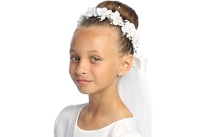 SWEA PEA & LILI Swea Pea & Lilli Girls First Communion Veil - White Holy 1st Communion Headpiece with Comb and Flowers
