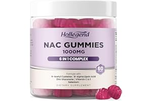 HOLLEGEND 6 in 1 NAC Gummies, Chewable N Acetyl Cysteine 1000mg Supplement for Kids & Adults, with ALA, Zinc, Vitamin C & E, Selenium, Support Antioxidant & Immune System, Blueberry Flavor, Sugar Free, 60 Ct