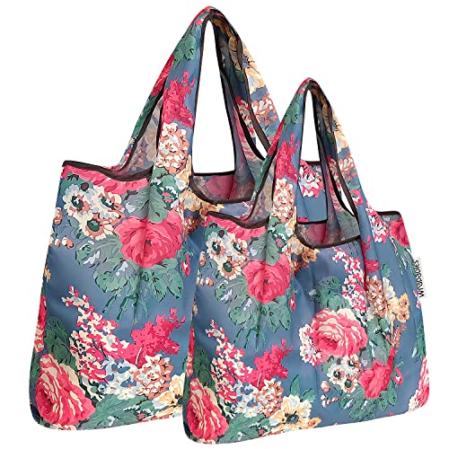 allydrew Large & Small Foldable Tote Nylon Reusable Grocery Bags, Set of 2, Bou…