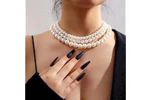 3 Strand Pearl Necklaces for Women Faux Pearl Choker Necklace for Women Girls White Three Strand Pearls Necklace for Wife Lay