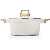 ESLITE LIFE Nonstick Stock Pot with Lid, 5 Quart Granite Casserole Large Soup Pot Pasta Cooking Pot, Induction Compatible, PTFE & PFOA Free, White
