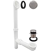 Westbrass A593244-07 14" x 1-1/2" White Tubular Bathtub Waste & Overflow Assembly with Tip-Toe Drain Plug and 2-Hole Faceplat