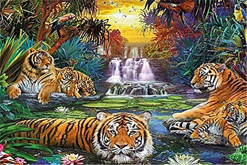 YTG Full Hot Diamond Painting Cross Stitch Tiger 5D Diy Diamond Embroidery Round Crafts Hobby (50x40)+Gift: mobile phone bracket