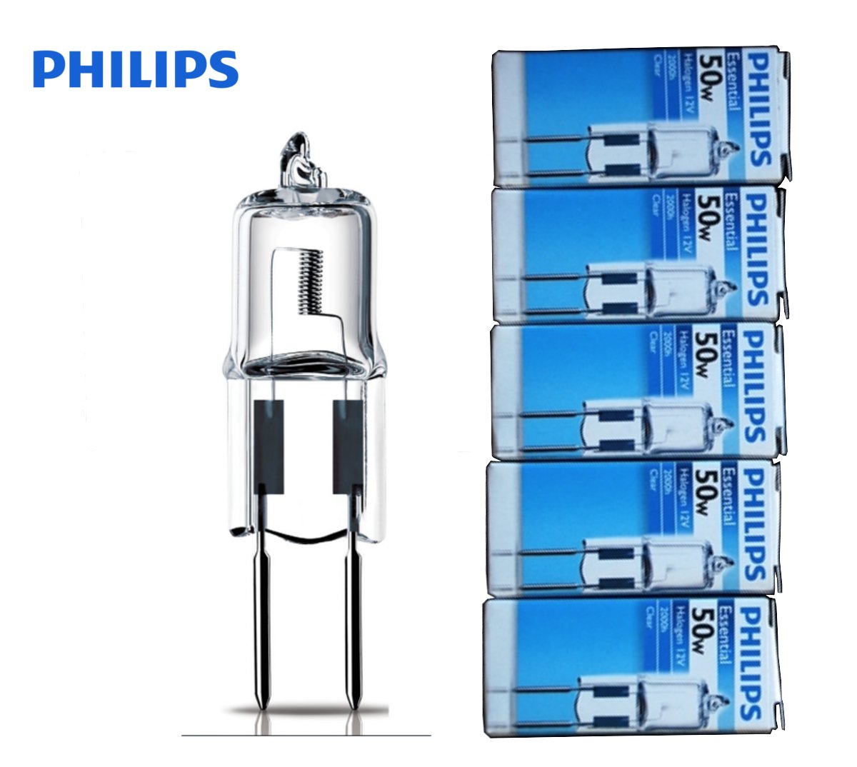 Philips 12v 50w GY6.35 Essential Clear Halogen Capsule Light Bulbs
