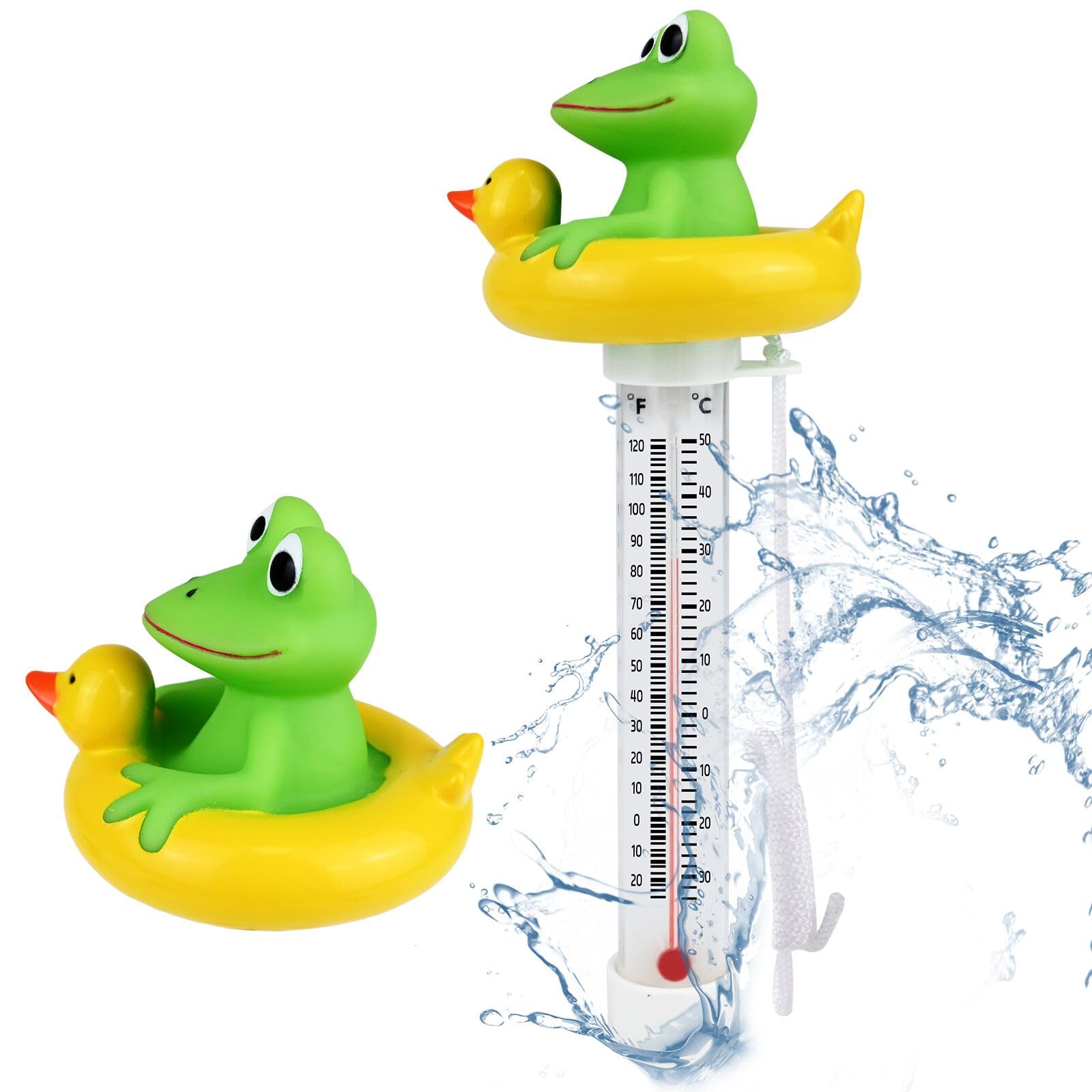 Swimming Pool Thermometer with Rope - Cartoon Style Water Thermometer for Outdoor/Indoor Pools, Bath Water, Spas, Hot Tubs, Aquariums (Frog)