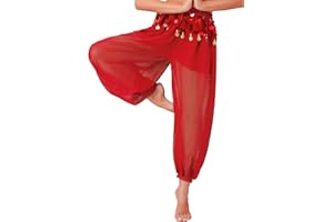 XUNZOO Women's Belly Dance Harem Pants Shiny Sequin Coin Trouser Arabic Performance Loose Pants