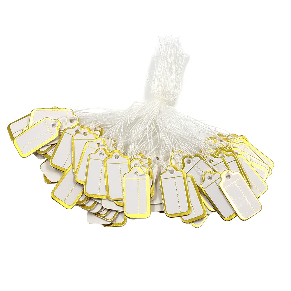 1000 Pieces Marking Tags with String, Price Paper Tags, String Marking Strung Tags for Jewelry Artwork Sale Display (Gold)