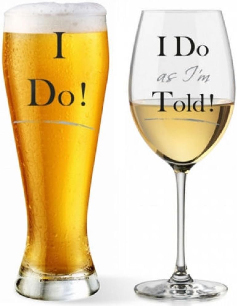 Fun Daisy I Do & I Do As Im Told Glass Wine Beer Gift Set Present Champagne Anniversary