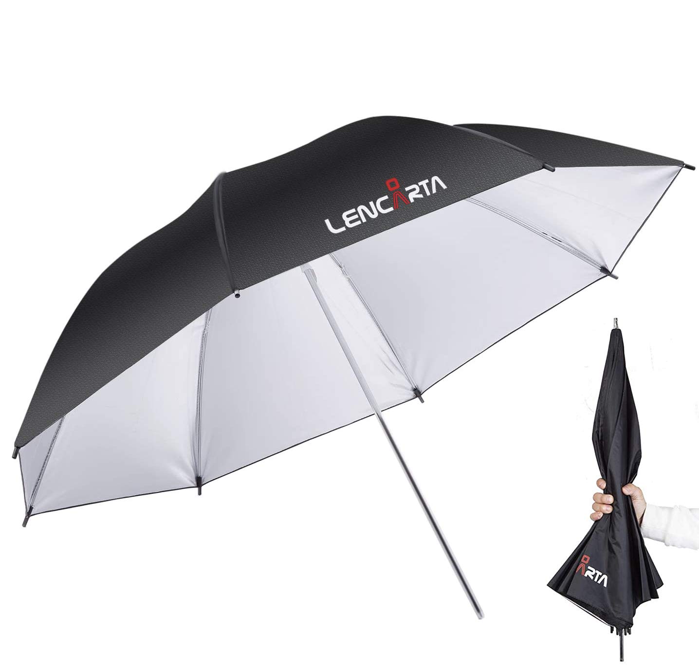 LENCARTA® Photography Reflective Umbrella 100cm/39in Silver Reflector for Studio, Portrait, Location, wedding & Product Photography Foldable and Portable…