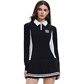 IUK Women's 2 Piece Tennis Skirt Set Long Sleeve Golf Outfit - Half Zip Sweater & Pleated Skort - Winter Active Wear Clothing