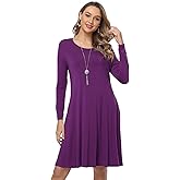 VISHOP Women's Casual Long Sleeve T-Shirt Dress Knee Length Loose Dresses Flowy Swing Dress with Pockets