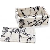 Artisanal Abode Natural Marble Rectangle Jewelry Box with Lid, 7.87 in | A rectangle marble box for watches, jewelry, slim glasses, hair ties, and dresser-top organization.