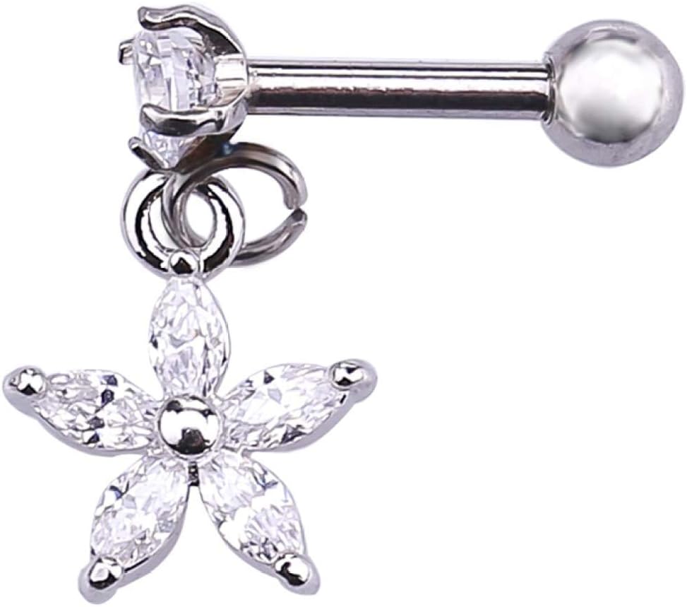 zhengao Exquisite 1Pc Tragus Dangle Earring Crown Flower Heart Star Cz Stud Ear Piercing Conch Helix Cartilage Earring for Birthday, Valentine's Day, Anniversary