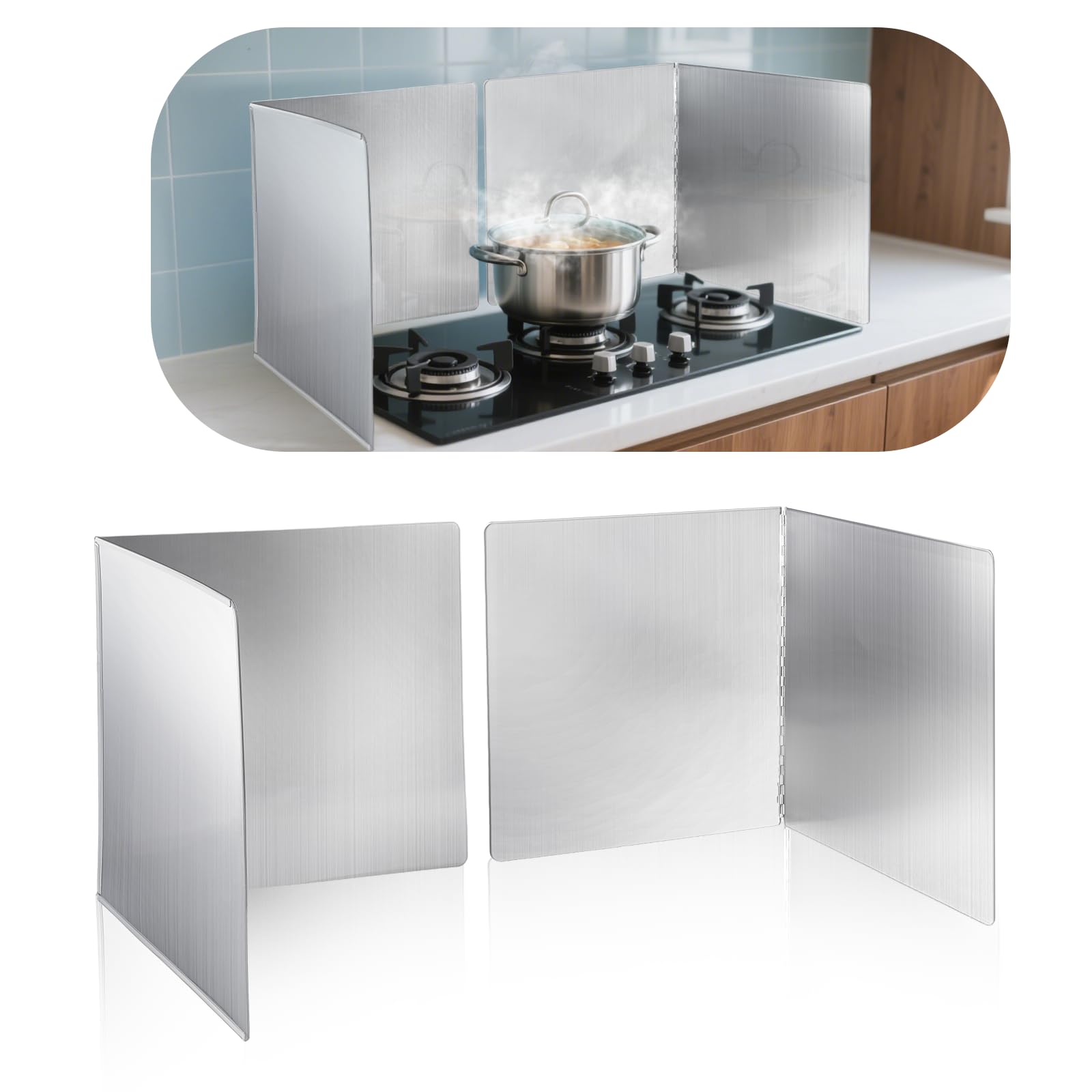 Photo 1 of 2 Pcs Splatter Guard Grease Splatter Screens Stainless Steel 2 Sided Foldable Splash Metal Panel Backsplash Protector for Cooking