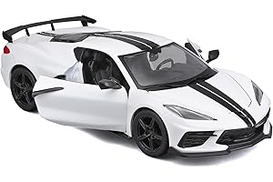 MAISTO MODELS 2020 Chevy Corvette Stingray Coupe White with Black Stripes Special Edition Series 1/24 Diecast Model Car 31534w