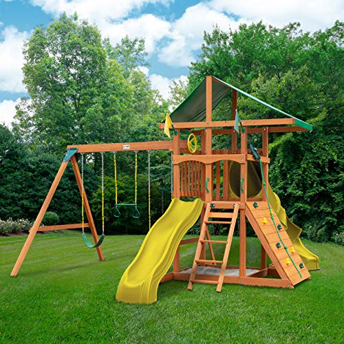 Gorilla Playsets 011073Y Outing Wood Swing Set with Green Vinyl Tarp