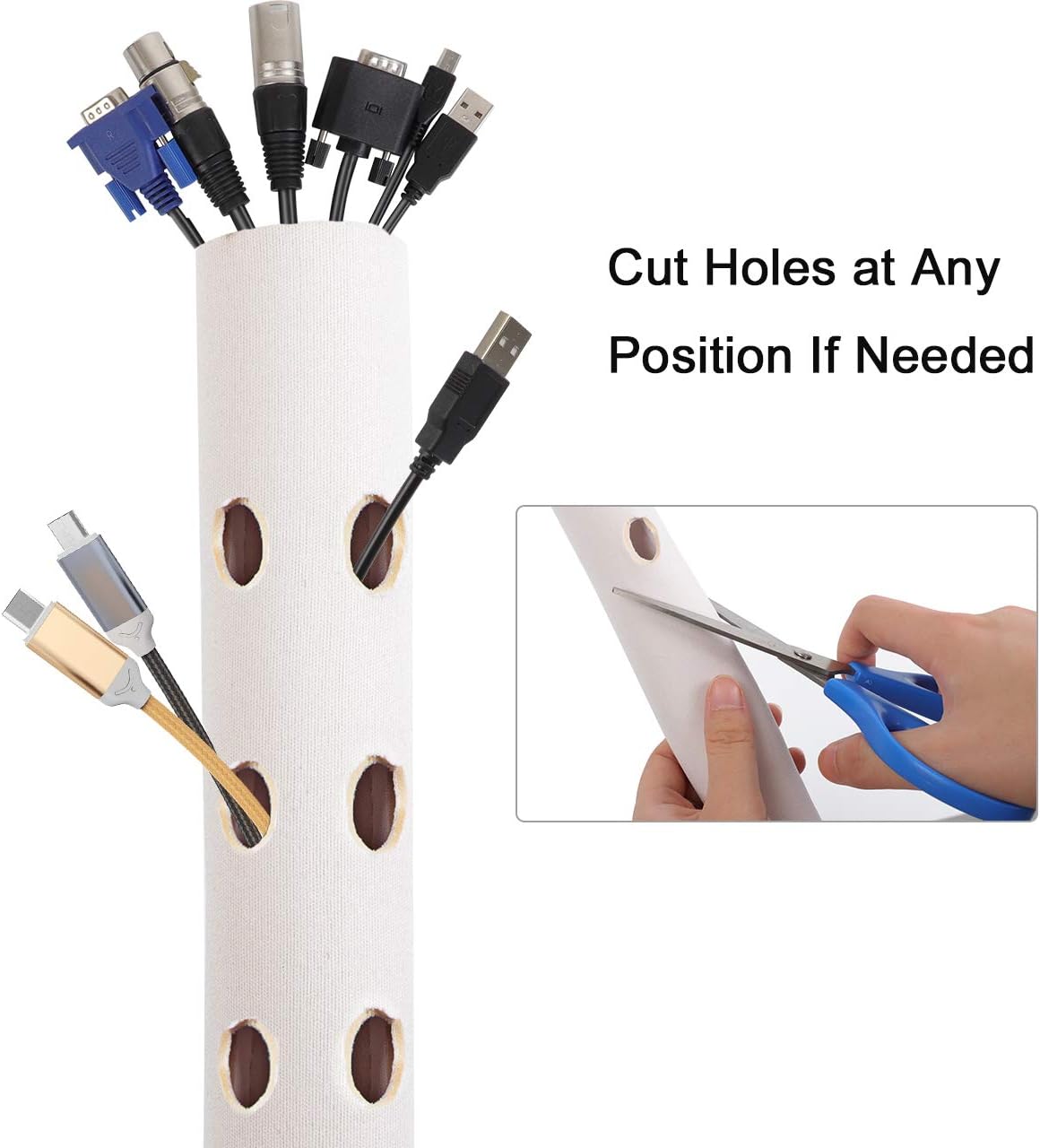 Kootek 118-Inch Cable Management Sleeves with Cable Ties, Neoprene Cable Organizer Cord Cover Wire Hider for TV Computer Office Theater (White, Large): Home Audio & Theater