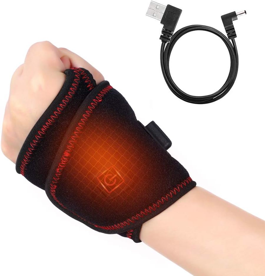Heating Wrist Brace, Adjustable Heated Wrist Wrap with 3 Level