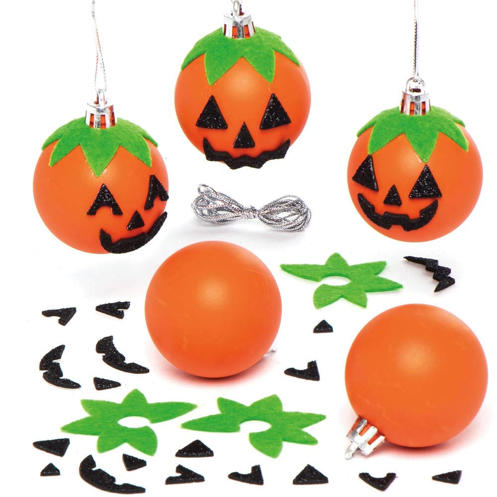 Baker Ross AX249 Pumpkin Bauble Kits - Pack of 6, Halloween Ornaments for Creative Art and Craft Activities to Paint and Decorate