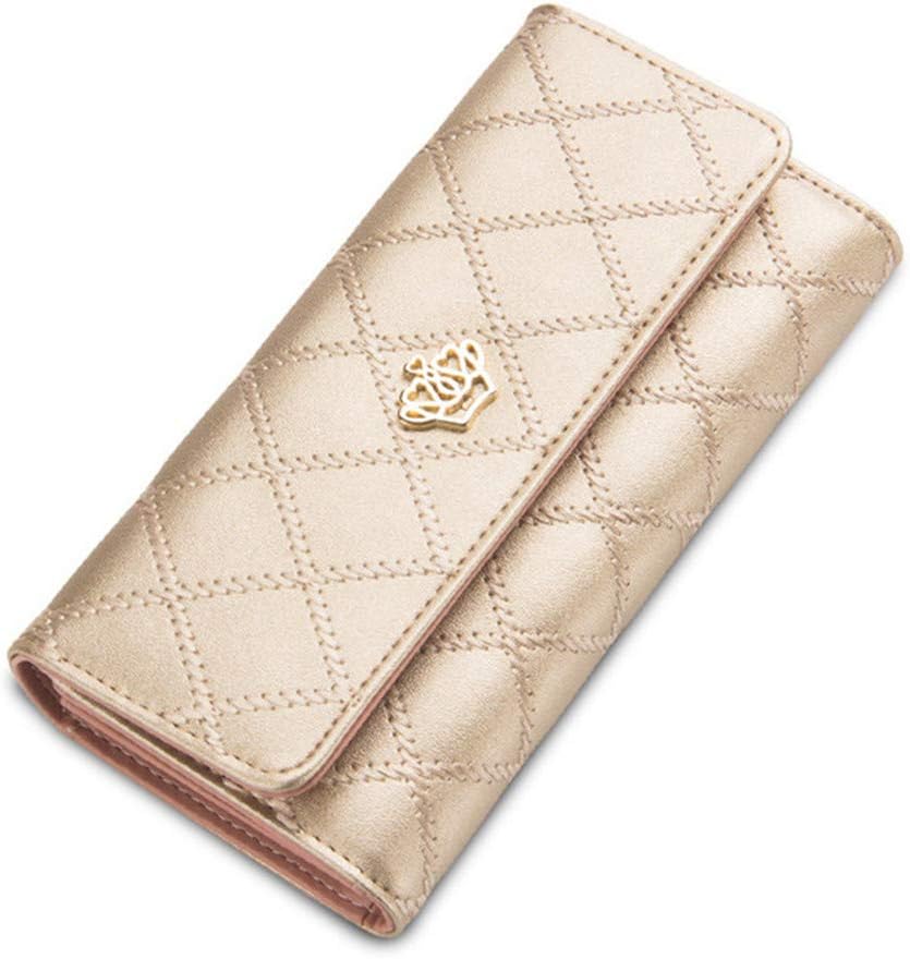 Symphonyw Women Leather Wallet,Long Fashion Crown Female's Handbag Money Wallet for Ladies Girls, Champagne, 19 cm x 9.5 cm x 3 cm