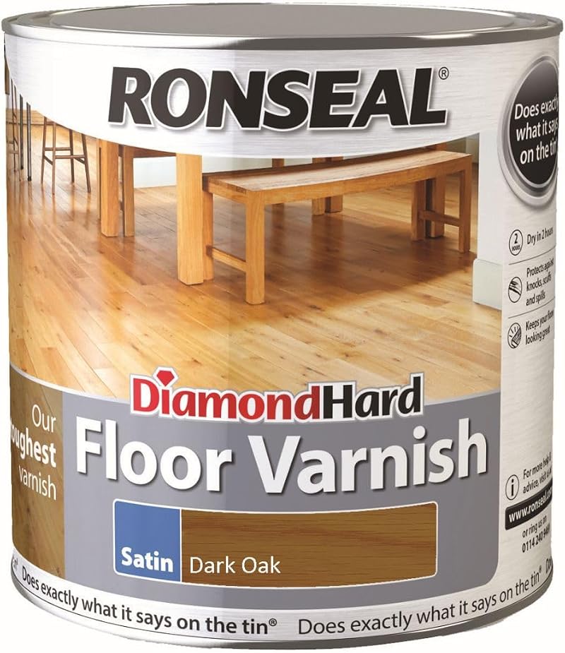 Ronseal Diamond Hard Floor Varnish Dark Oak Satin 2.5L Wood Protection Scuff