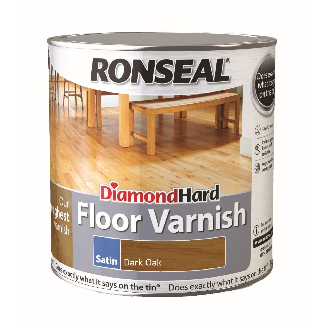 Ronseal Diamond Hard Floor Varnish Dark Oak Satin 2.5L