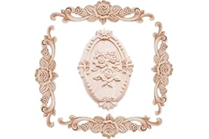 Beoot Wood Carved Applique Onlay Unpainted Corner Onlay Applique Door Cabinet Rose Unpainted European Style (20x5cm/7.87x1.97inch+21cm x 15cm/8.27 x 5.91inch)