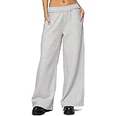 HeSaYep Womens Fleece Lined Sweatpants Wide Leg Baggy Thermal Lounge Pants Raw Hem Elastic Waist Oversized Sweat Pants