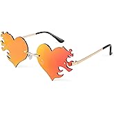 FEISEDY Melting Flame Heart Sunglasses For Women Men Trendy Rimless Fire Shaped Party Glasses B2366