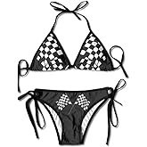 Checkered Flags Race Car Flag Women's Sexy Triangle Mesh Bikini Set Bathing Suit Beach Swimsuits Custom Pad Bra Swimwear Black