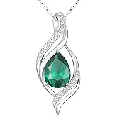 Accver Birthstone Necklace gift for Women S925 Sterling Silver Teardrop with Cubic Zirconia- Birthday Jewelry gift for her, Girlfriend, Wife, Mom on Birthday, Anniversary