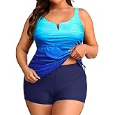 Women's Plus Size Tankini Swimsuit - Two Piece Bathing Suit with Shorts 2025 V-Wired Tummy Control Swimwear