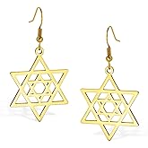 VASSAGO Star of David Earrings for Women Jewish Star with Cross Dangle Drop Earrings Stainless Steel Six pointed Star Earrings Israel Religious Jewish Hanukkah Jewelry Gift