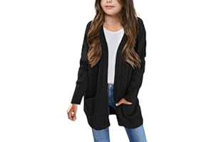 Arshiner Girls Open Front Cardigan Long Sleeve Casual Kids Fall Clothes Solid Thick Chunky Sweater Coat with Pockets