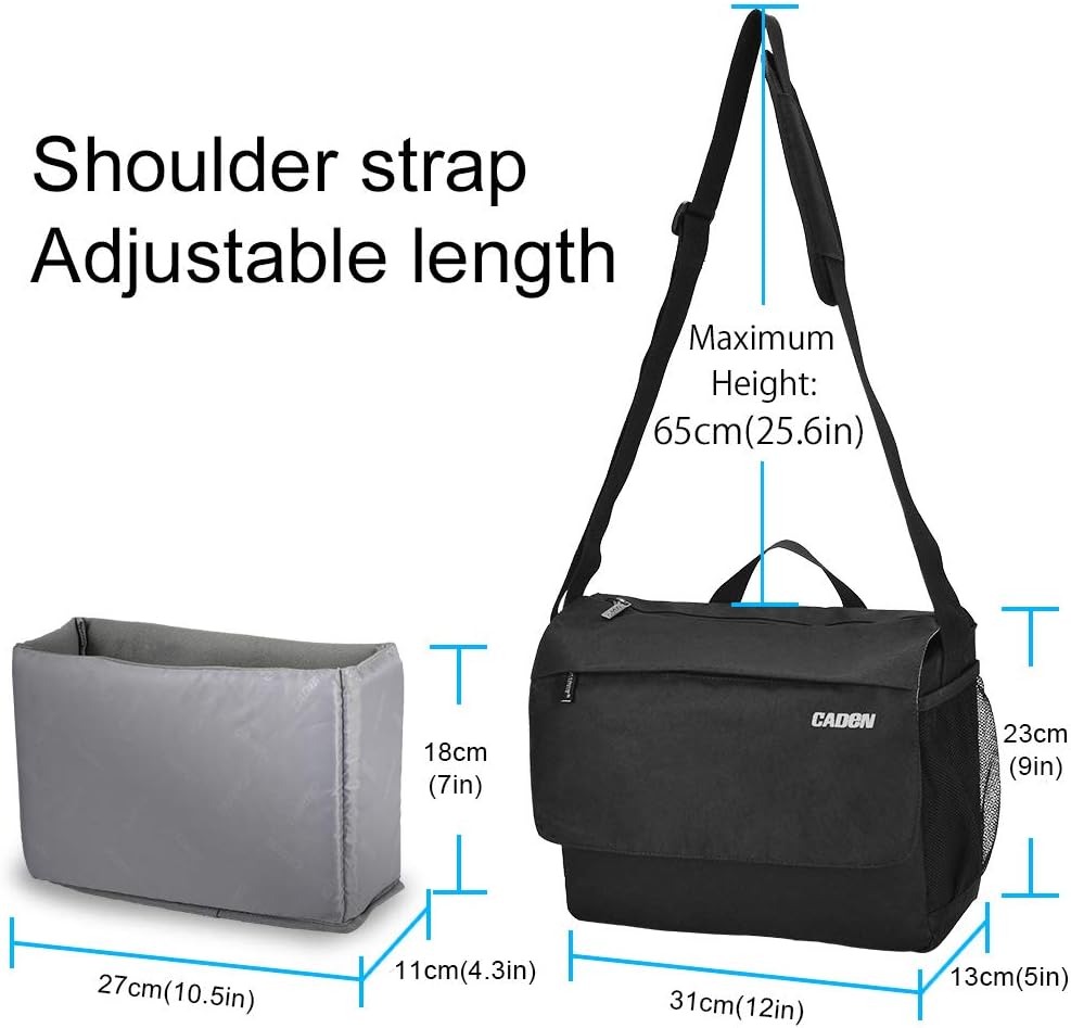 CADeN Camera Shoulder Bag, DSLR Camera Messenger Bag Case with Tripod Holder Compatible for Nikon, Canon, Sony, Mirrorless Cameras and Lenses Waterproof Black : Camera & Photo