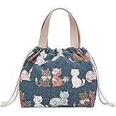 LUOZZY Japanese Lunch Bag for Women Waterproof Lunch Tote Bag Printing Insulation Handbag for Women (Dark Blue)
