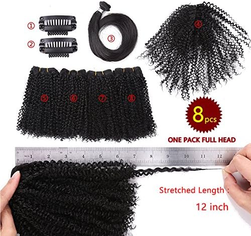 12 inch #1B Kinky Curly Synthetic Hair Bundles Sew in Hair Extensions One pack full head (8pcs/pack) (12)